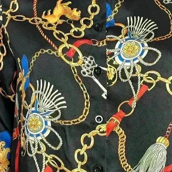 Haute Monde Chain Print Button Down Blouse Size Medium - Picture 3 of 10